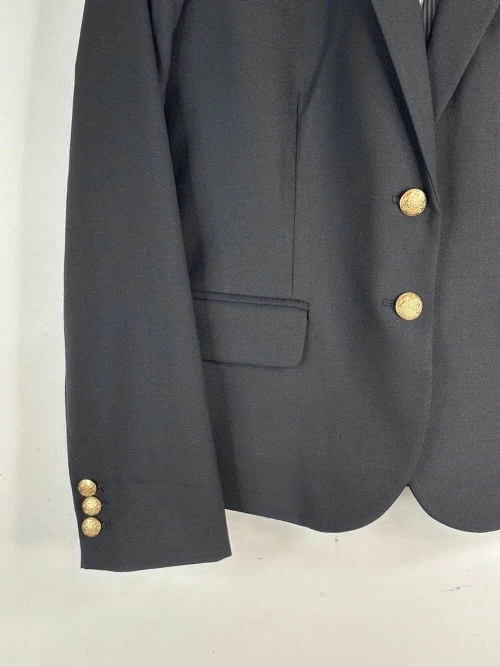 J Crew Schoolboy Blazer 6P Black Wool Gold Buttons Preppy Academia Old Money